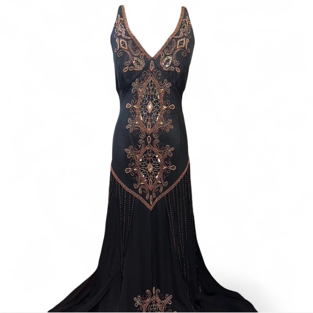 Vintage Cachè Chic Black and Brown Embellished Evening Gown - Picture 5 of 12
